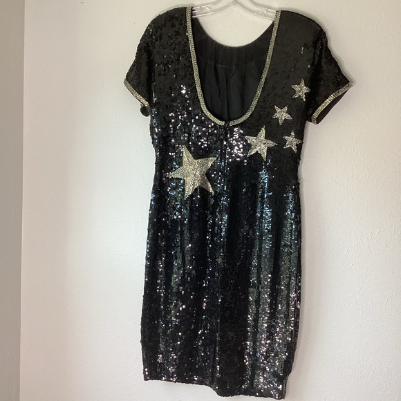 Vintage Dress Sequin Stars Party Black Silver 8 - Picture 2 of 11